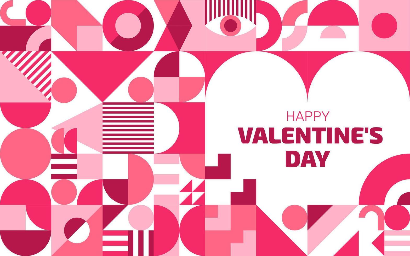 Valentine Day banner, pink heart geometric pattern vector