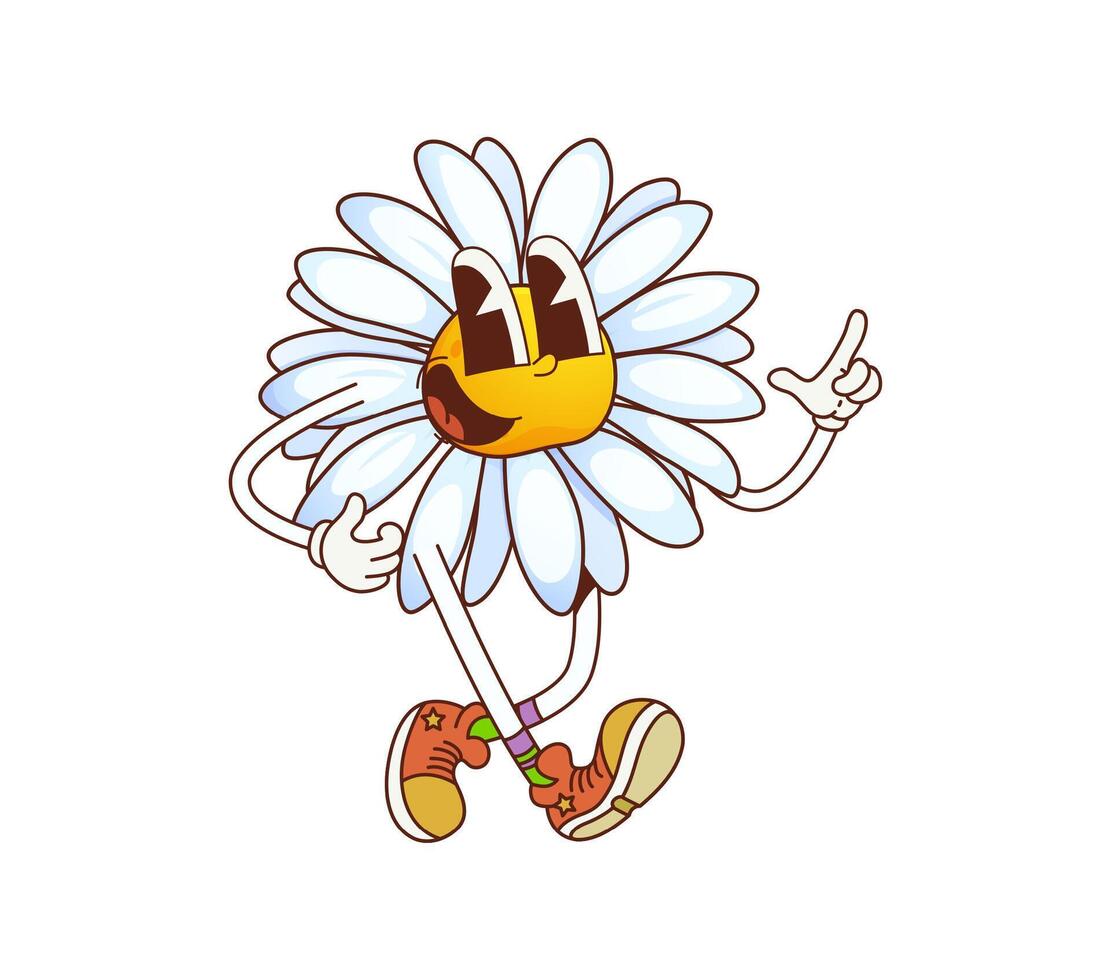 Funny groovy daisy chamomile flower character vector