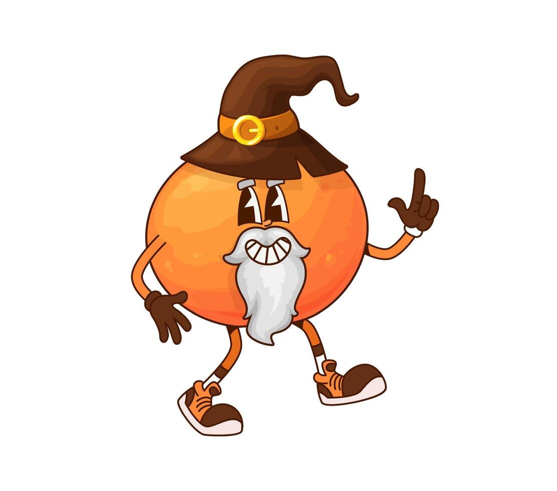 Groovy grapefruit fruit halloween wizard character vector