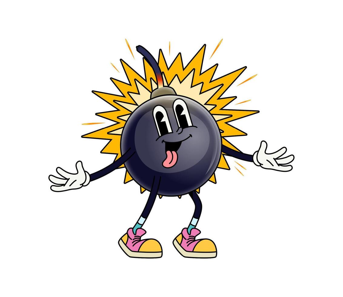 Exploding bomb cheerful groovy character vector