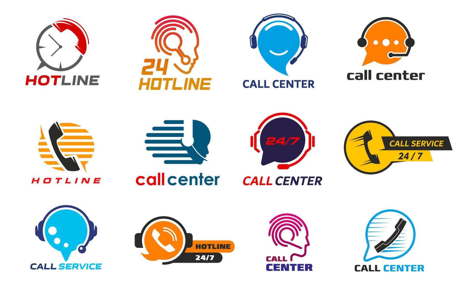 Call center icons, customer support service signs vector