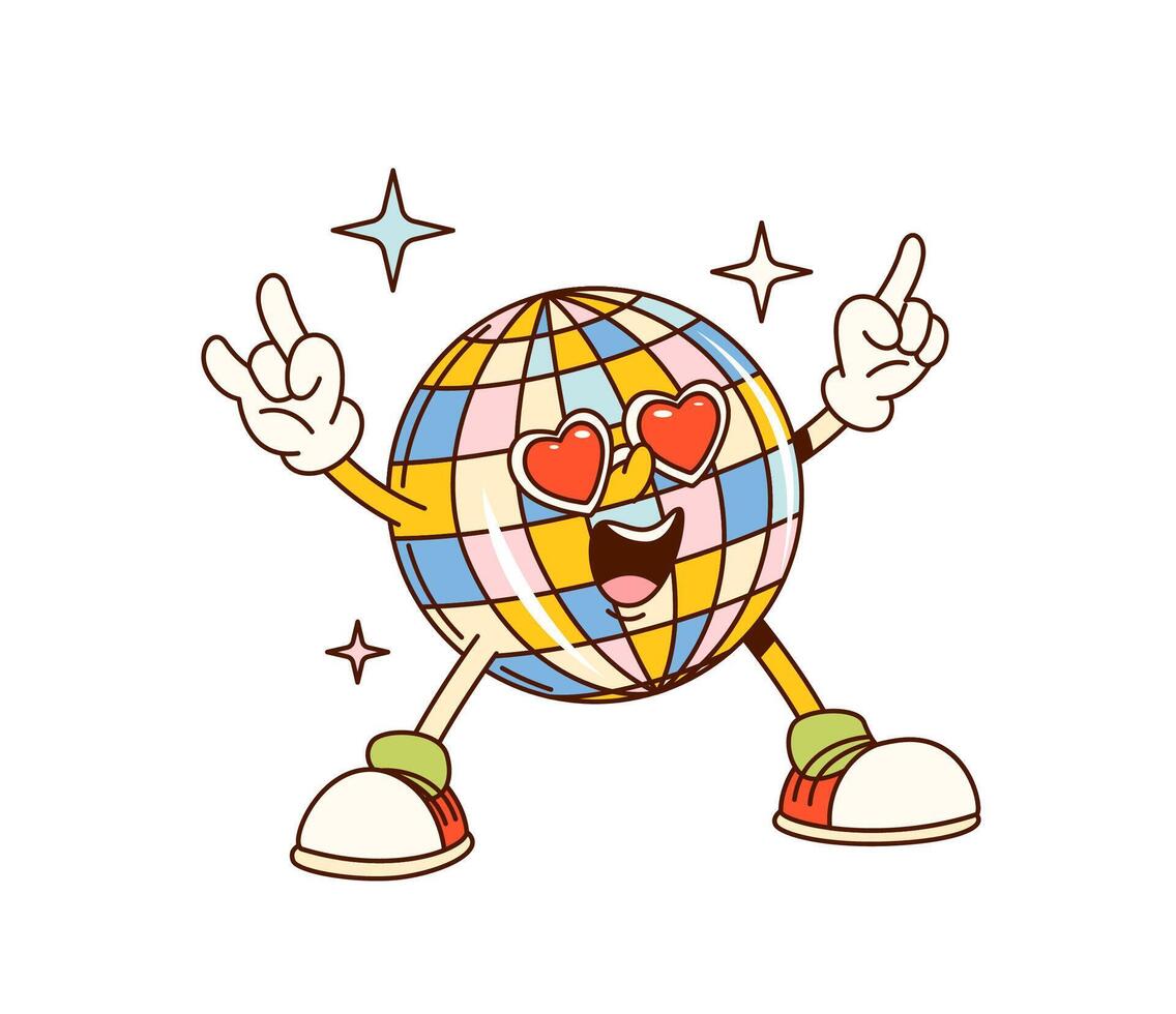 Groovy valentine disco ball character retro dance vector
