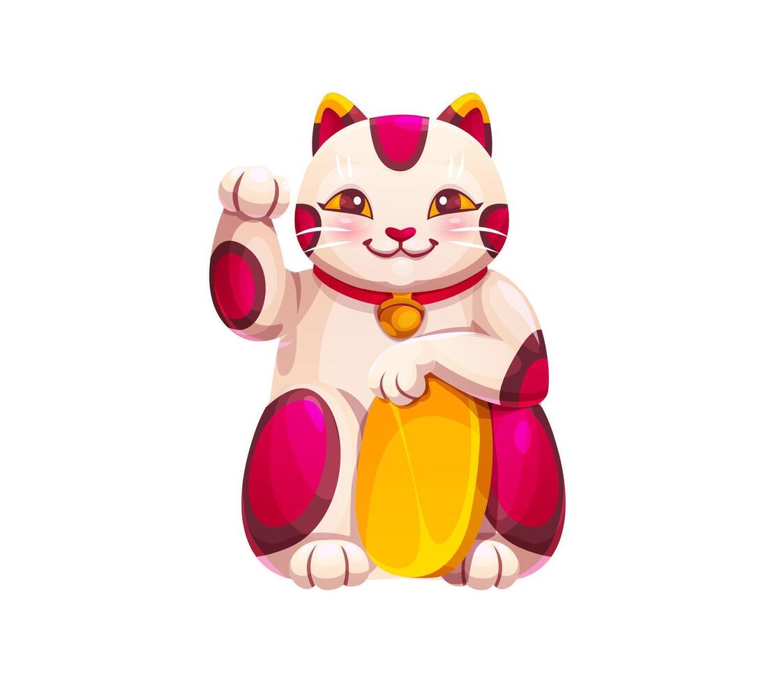 Cartoon Japanese Maneki Neko beckoning cat statue vector