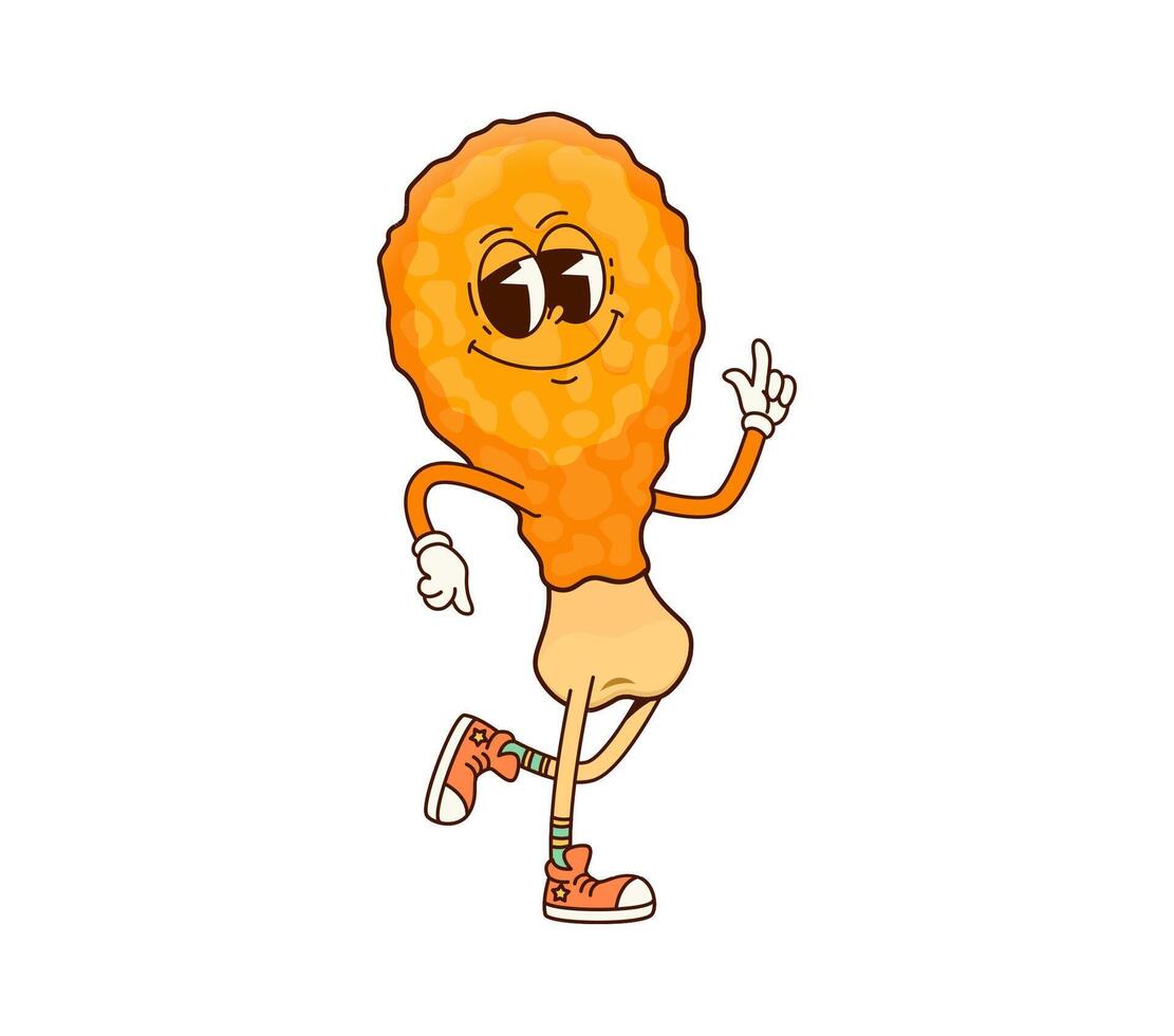 Groovy fast food chicken leg, drumstick character vector