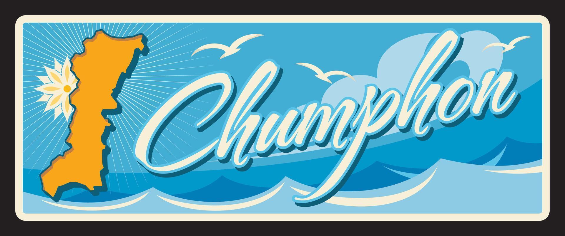 Chumphon province of Thailand retro travel plate vector