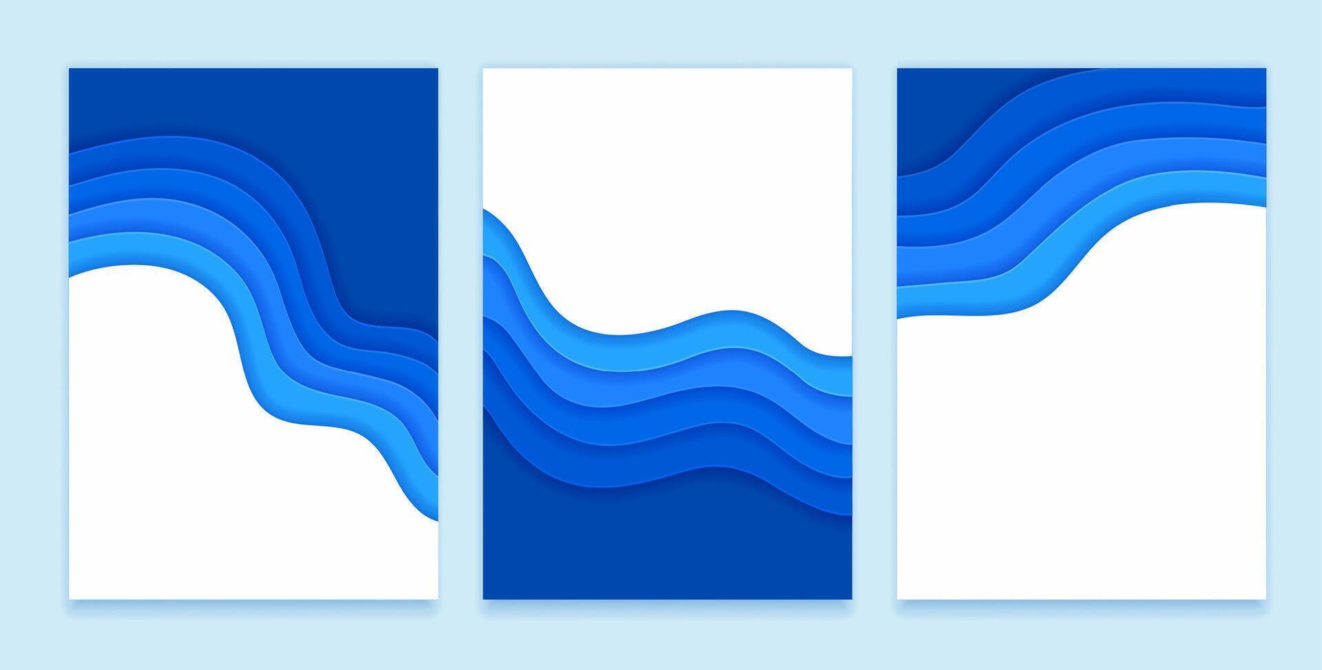 Blue paper cut water wave banners of sea and ocean vector