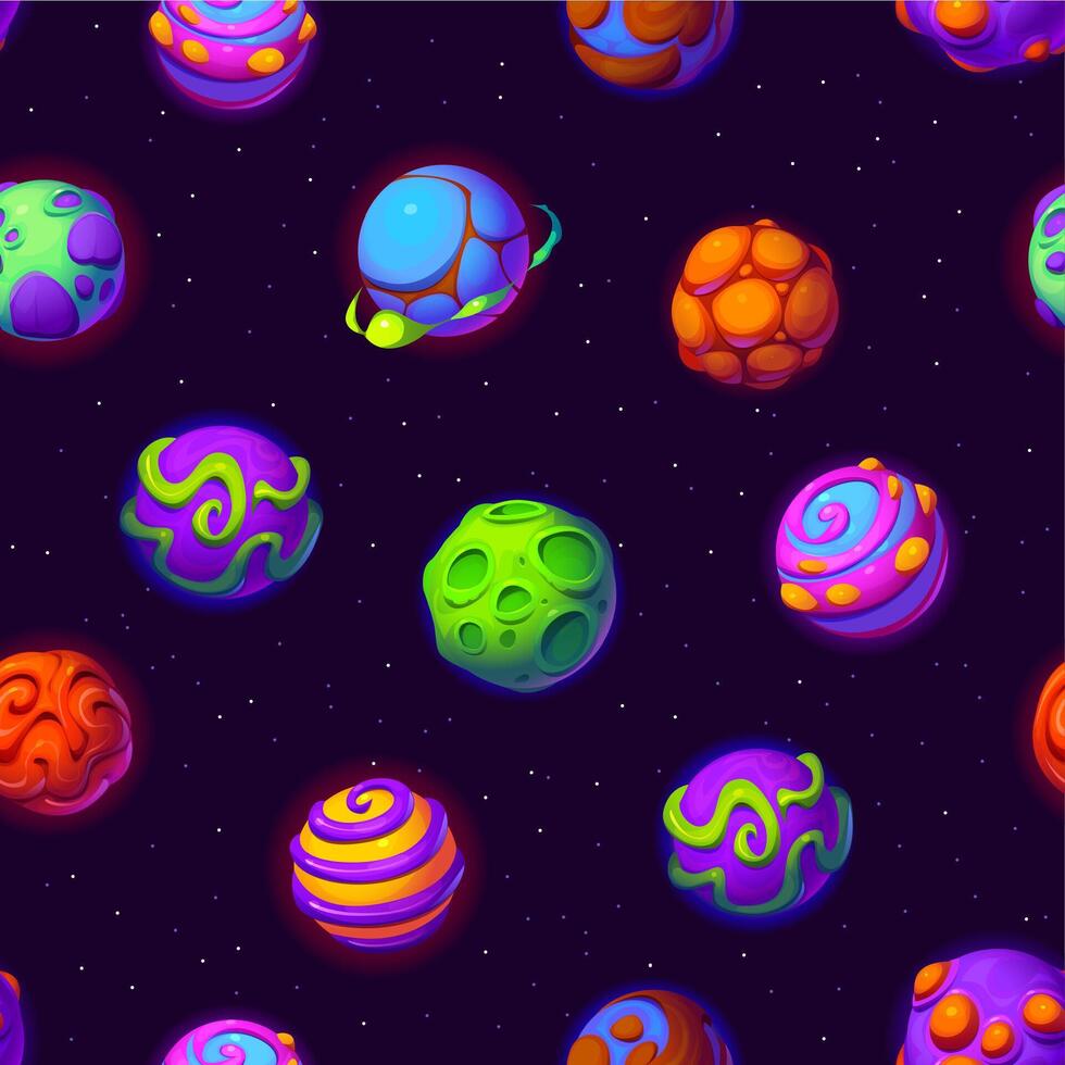 Cartoon space alien planets seamless pattern vector