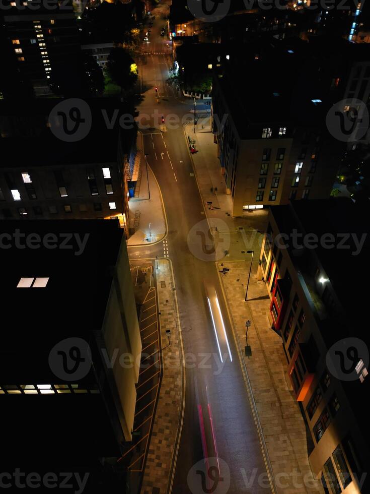 Aerial View of Illuminated Southampton Docks and Port City Centre During Dark Night. England United Kingdom. High Angle Drone's Camera Footage Captured from High Altitude on May 16th, 2024 photo