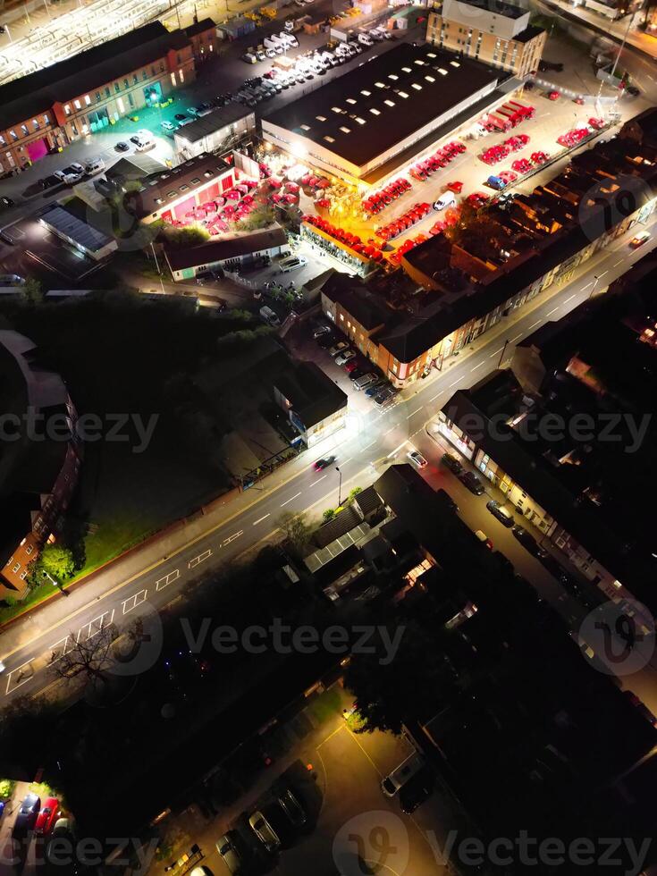 Aerial View of Illuminated Central Bedford City of England United Kingdom During Night. April 5th, 2024, High Angle Footage Was Captured after Sunset and Beginning of Night with Drone's Camera photo