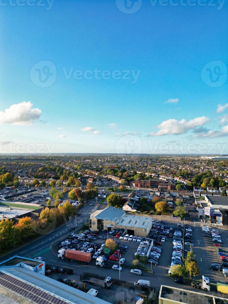 Aerial view of North Luton City of England UK. Aerial Footage Was Captured with Drone's Camera on October 17th, 2024 at Just Before Sunset Time. photo