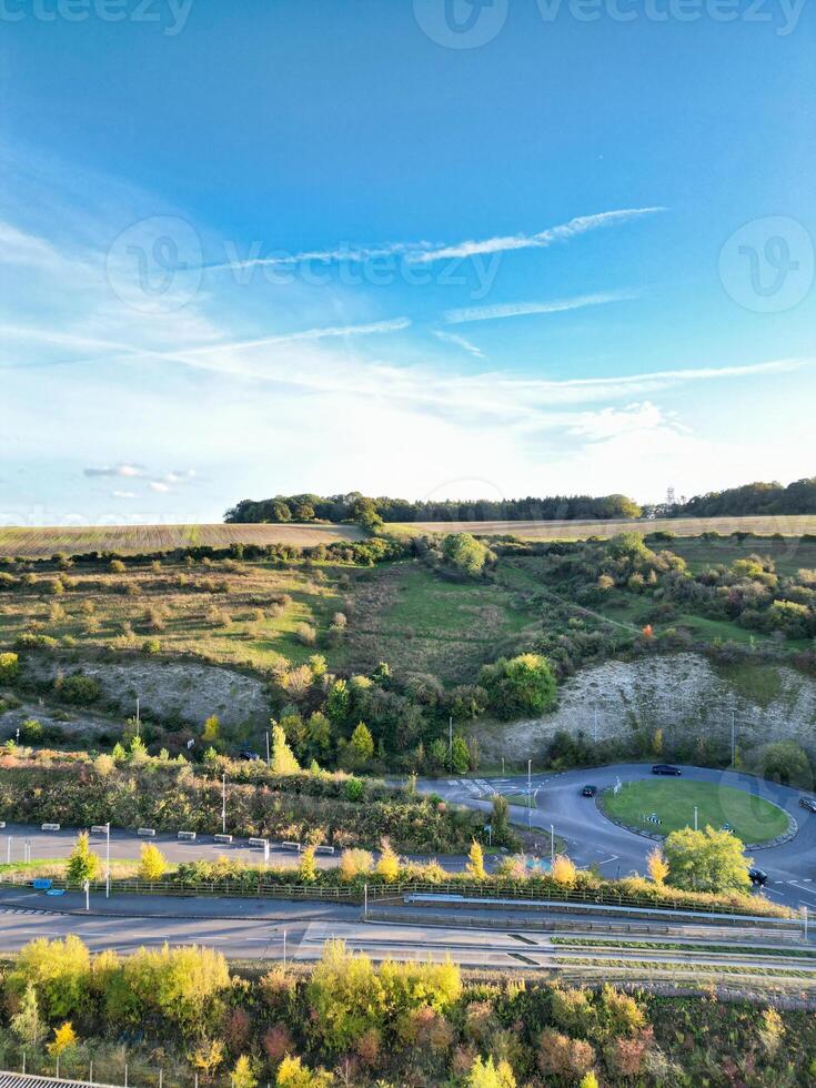 Aerial view of North Luton City of England UK. Aerial Footage Was Captured with Drone's Camera on October 17th, 2024 at Just Before Sunset Time. photo