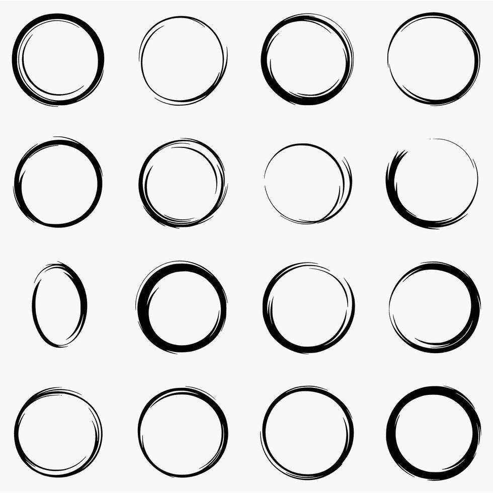 Exploring Artistic Diversity Through Hand-Drawn Circles A Collection of 16 Unique Designs Showcasing Various Tec vector