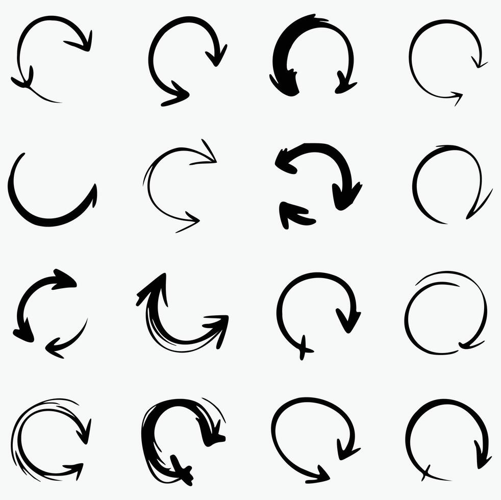 Creative Collection of Circular Arrow Designs in a Variety of Styles and Patterns Showcasing Different Techniques and Artistic Expressions Perfect for Illustrating Processes Cycles and Continuous vector