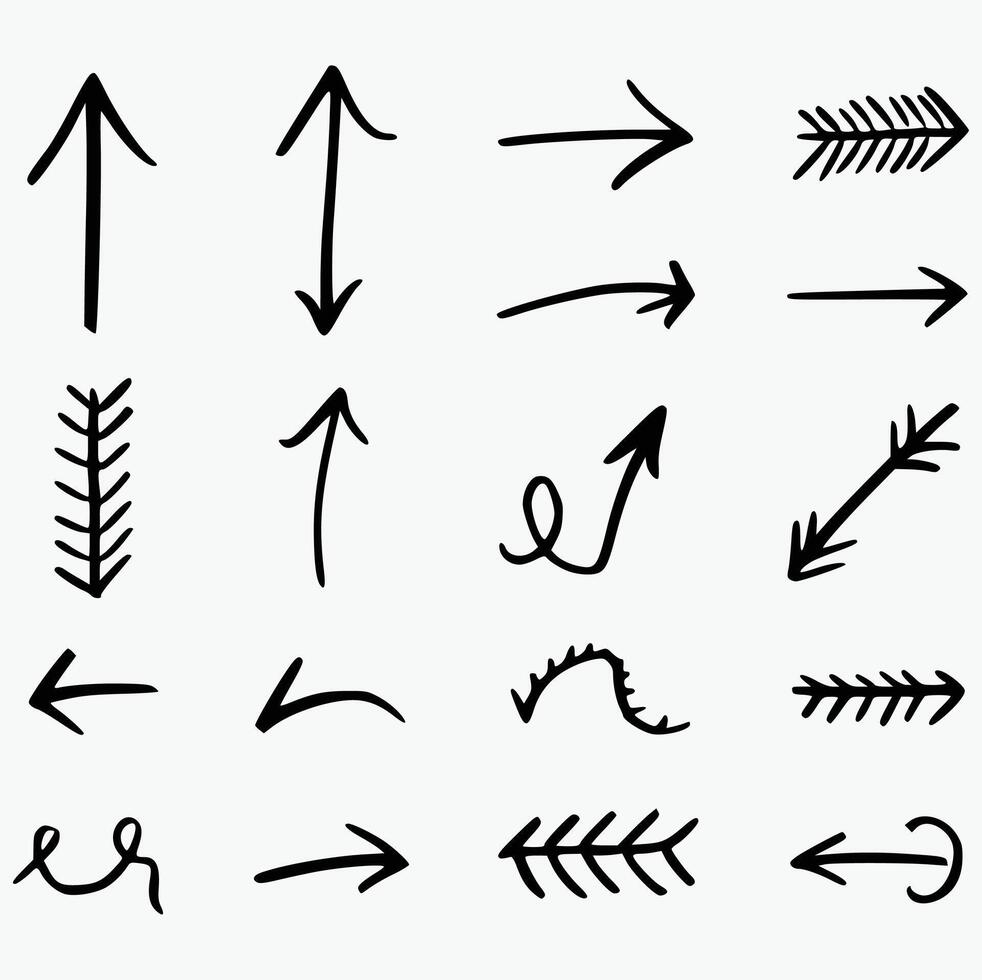 Creative Collection of Hand-Drawn Arrow Illustrations Showcasing a Variety of Unique and Artistic Styles in a Grid Pattern Perfect for Graphic Design Projects Presentations and Visual Content vector