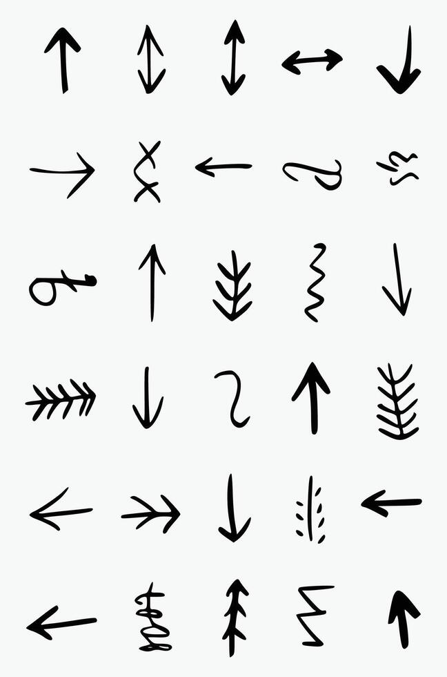 A set of different arrows drawn in black ink vector