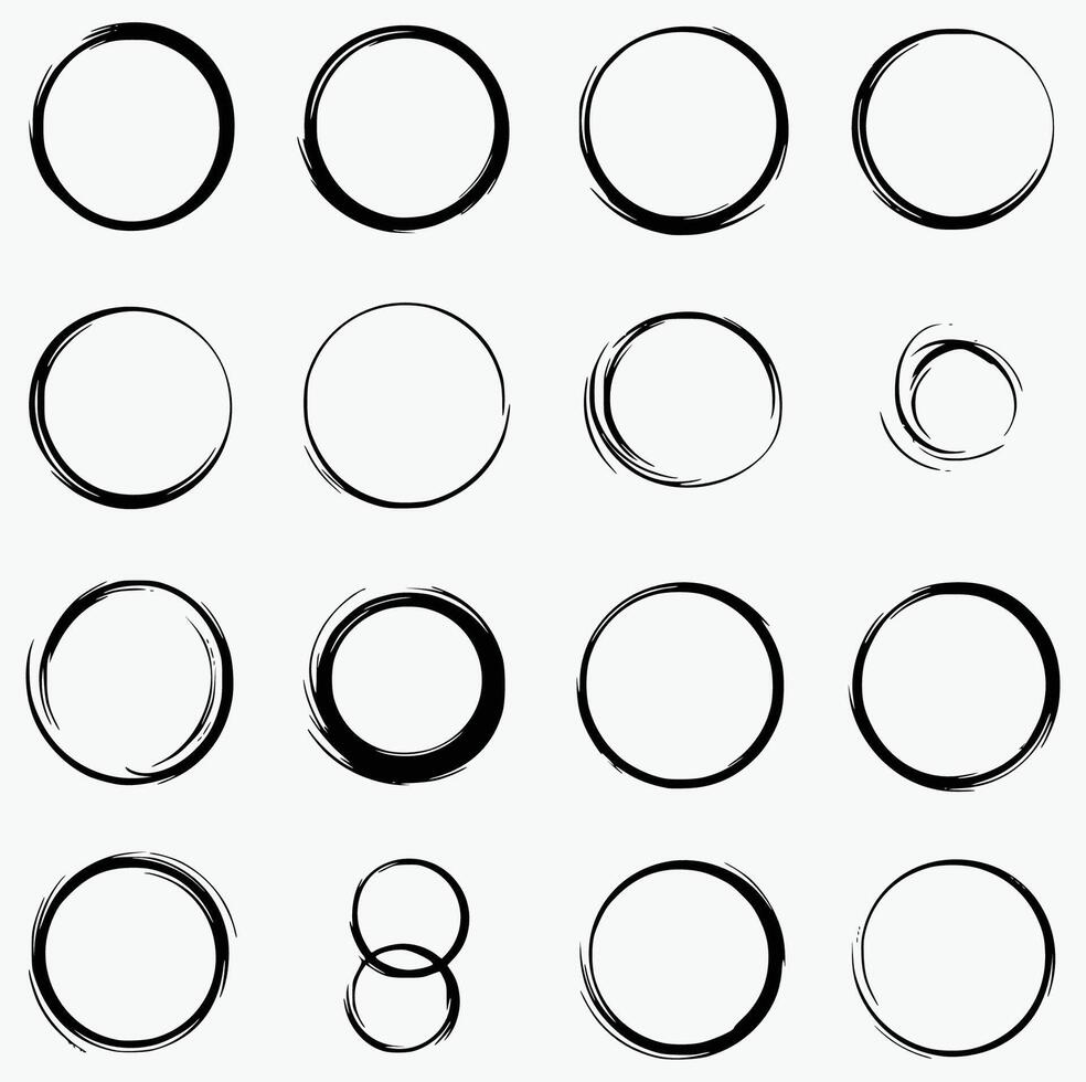 Expressive Collection of Hand-Drawn Ink Brush Circles Showcasing a Variety of Styles and Textures in a Minimalistic Calligraphic Style Perfect for Artistic Inspiration and Design Projects vector