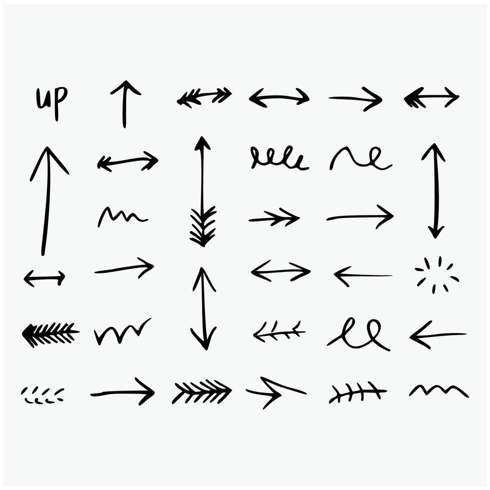 A Diverse Collection of 30 Hand-Drawn Arrow Illustrations Showcasing Various Styles, Directions, and Designs Perfect for Diagrams, Illustrations, Graphic Design, and Visual Content Highlighting vector