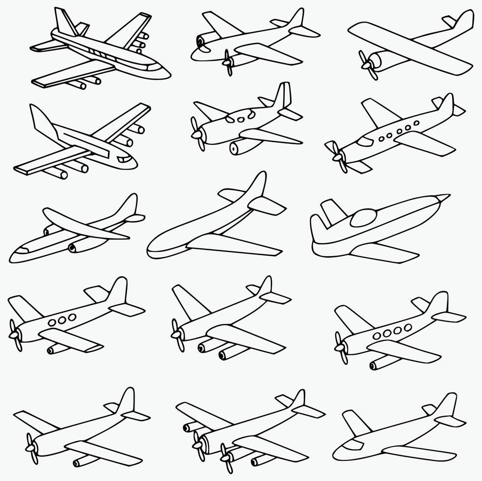 Hand-Drawn Airplane Illustrations A Collection of Vintage and Modern Aircraft Sketches for Designers vector