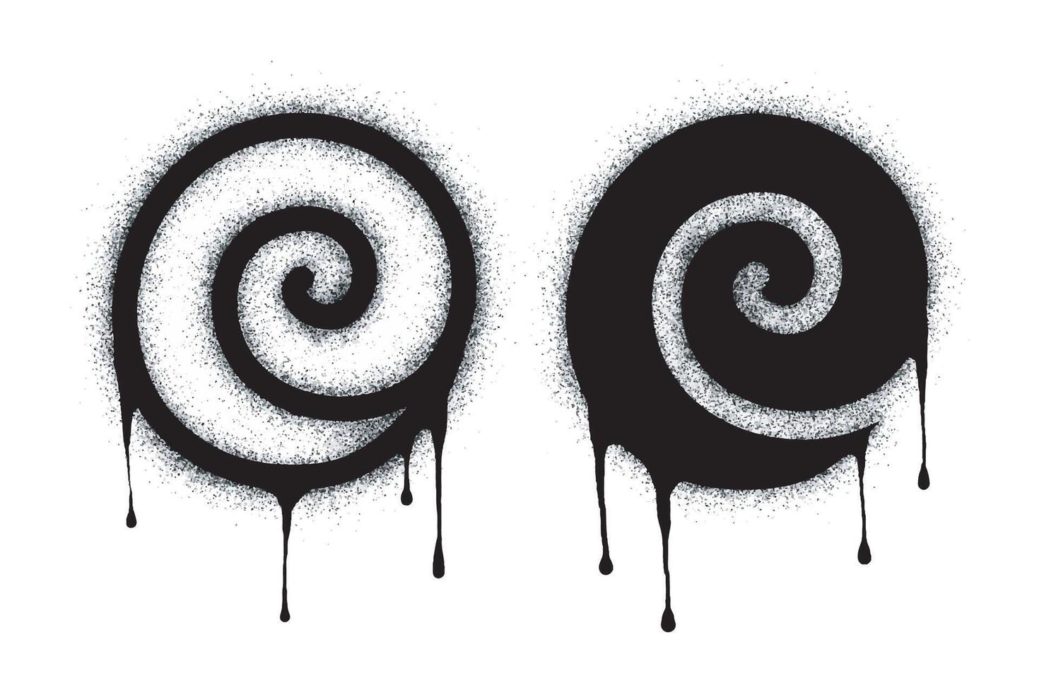Spray graffiti spiral painted black on white. spiral symbol. isolated on white background. vector