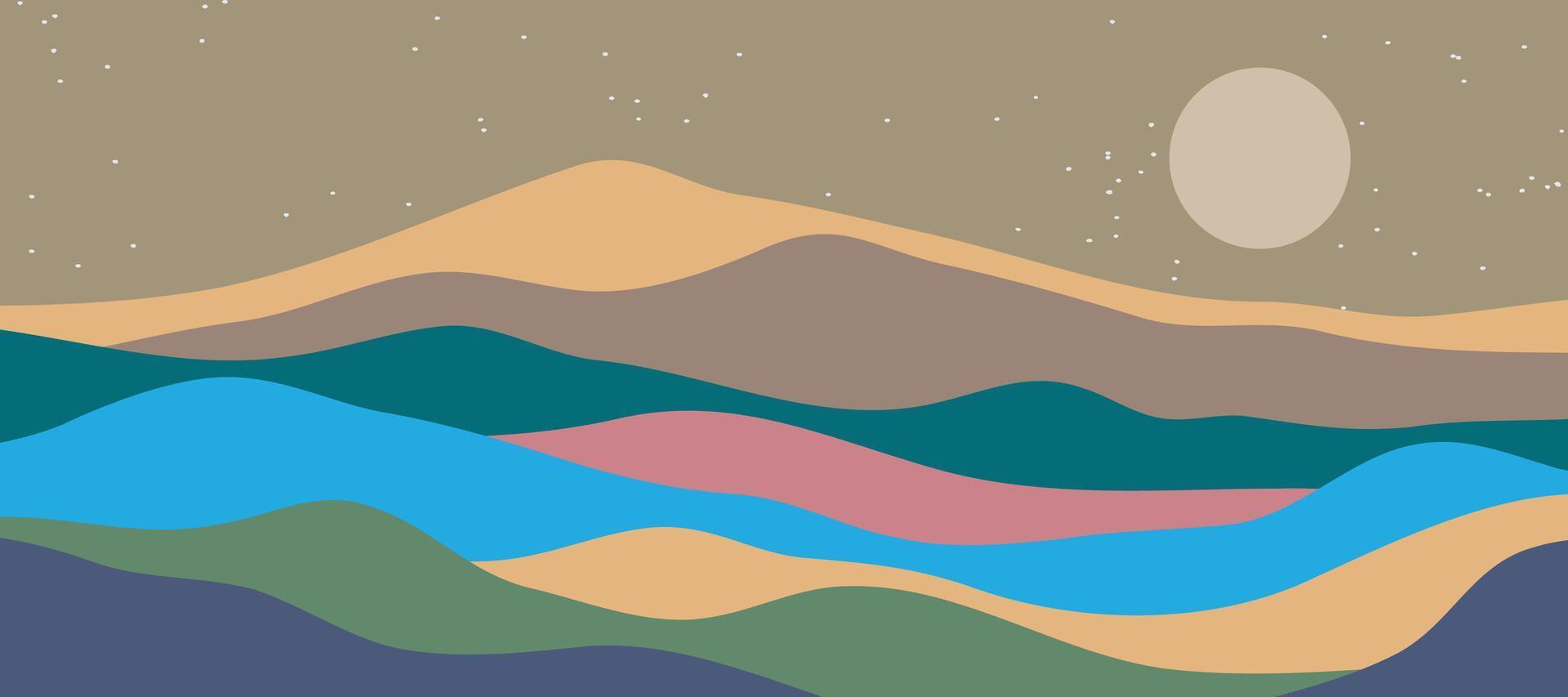 Mountain colors, translucent waves, sunset, abstract glass shapes, modern background, design vector