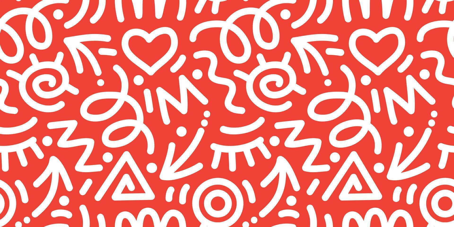 white line doodle pattern on red background. Collection of creative abstract art backgrounds for children or festive celebration designs. Simple childish doodle wallpaper print texture bundle. vector