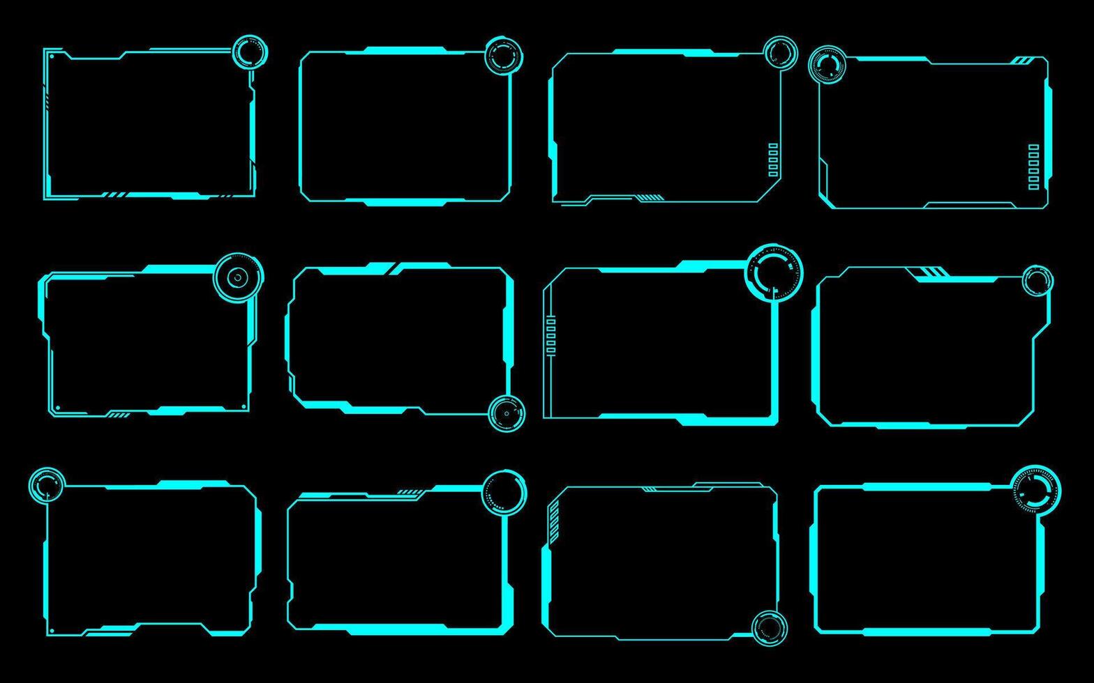 Technology futuristic set hi tech frame element. HUD focus sci-fi square shape design. vector