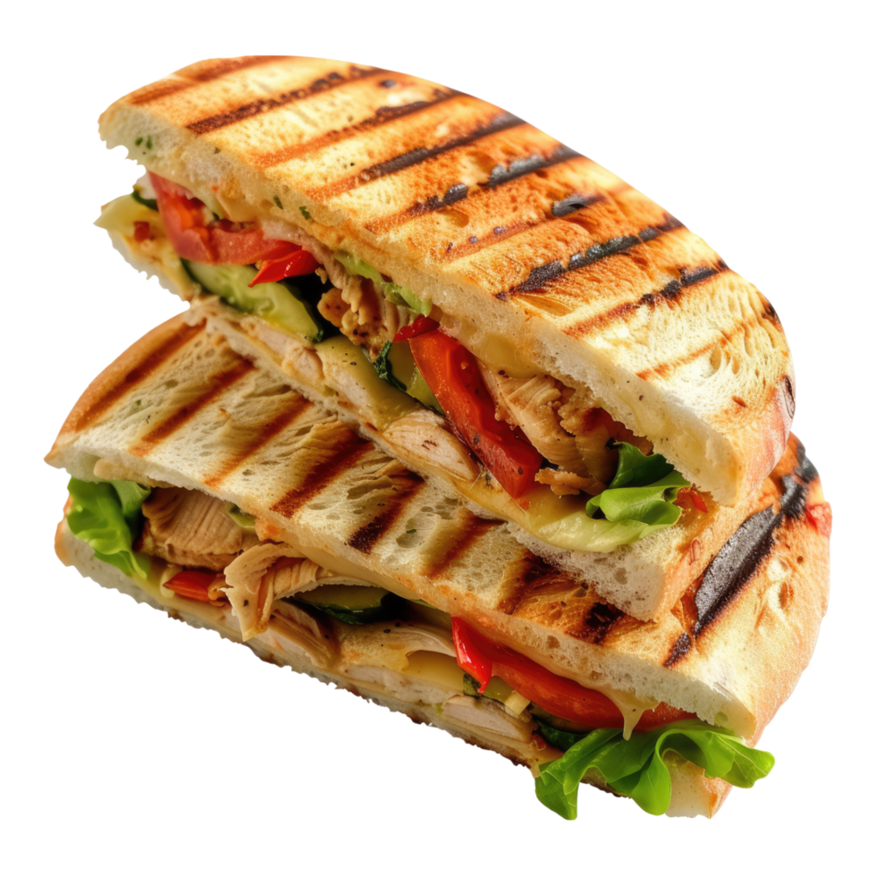 A grilled chicken sandwich with lettuce and tomatoes png