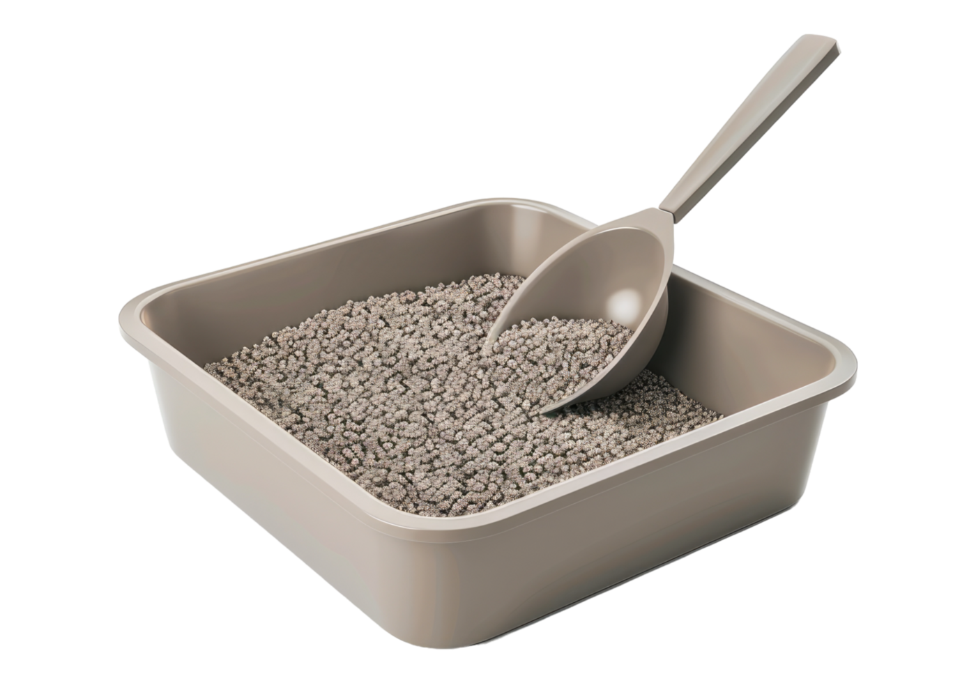 A scoop of cat litter in a square container png