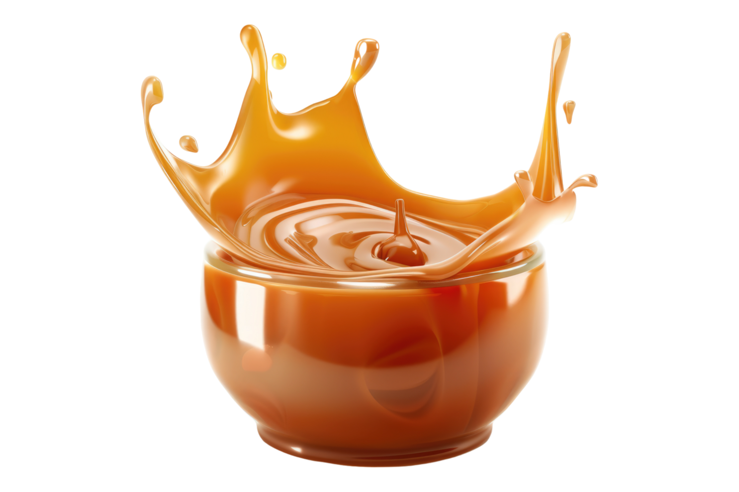 Caramel sauce in a glass with a splash png
