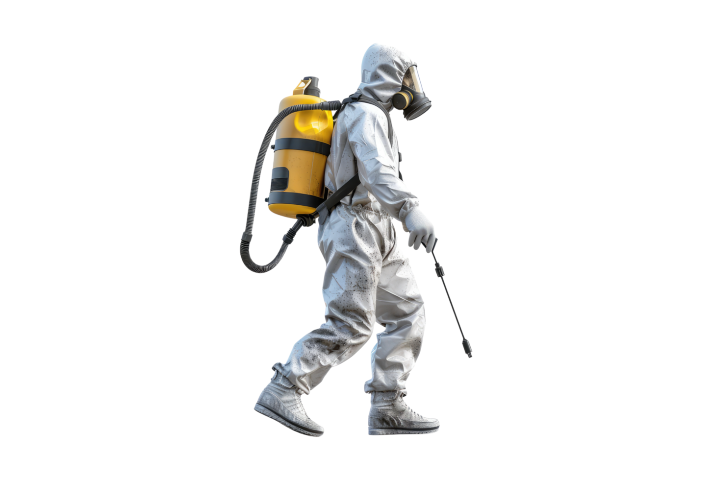 A man in a white suit with a backpack and a sprayer png