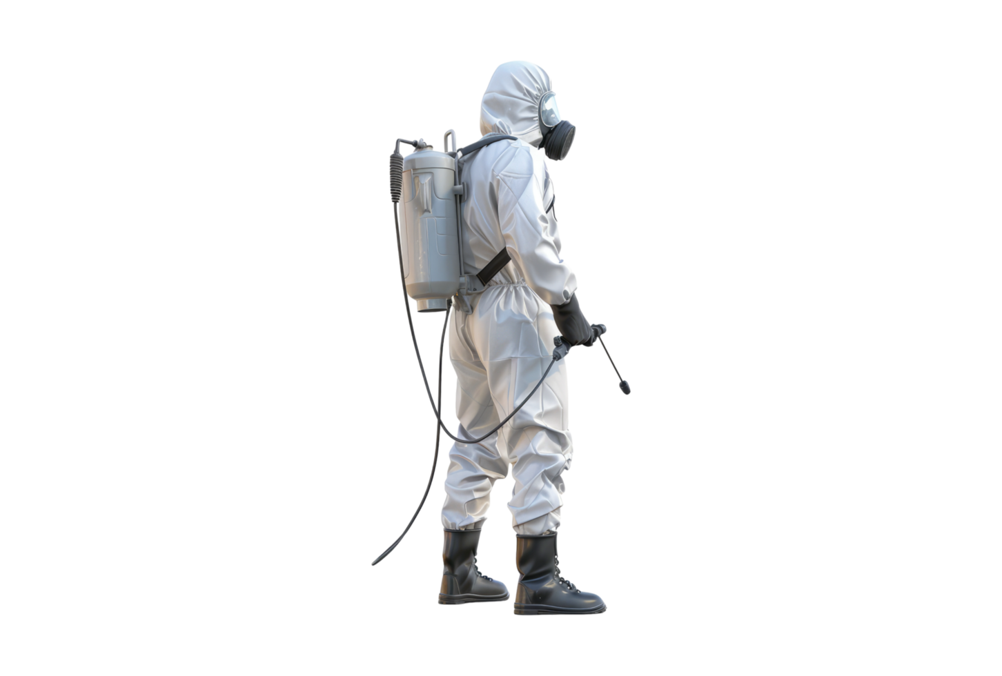 A man in a white protective suit with a sprayer png
