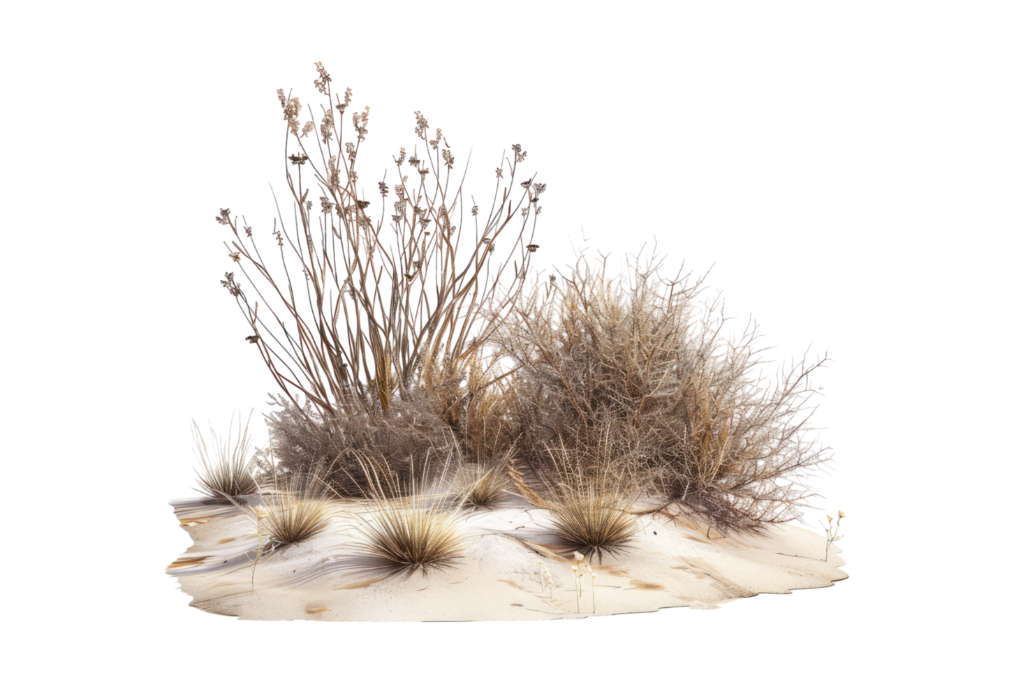 A desert landscape with plants and grass png