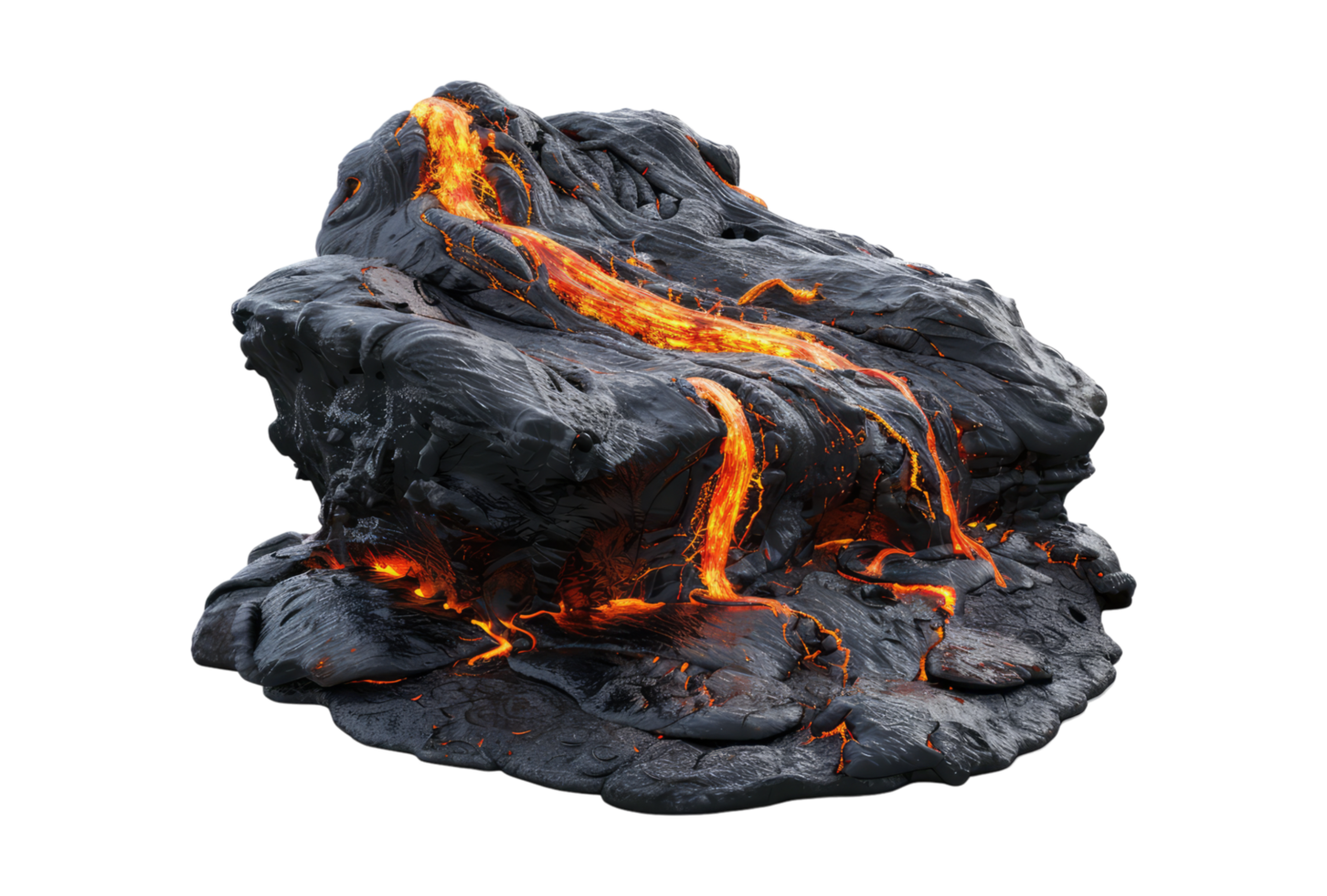 A lava rock with lava flowing out of it png
