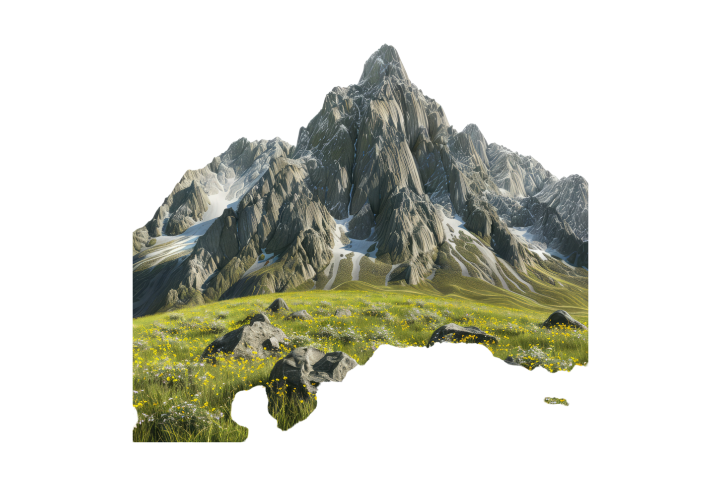 Mountain landscape with grass and flowers png