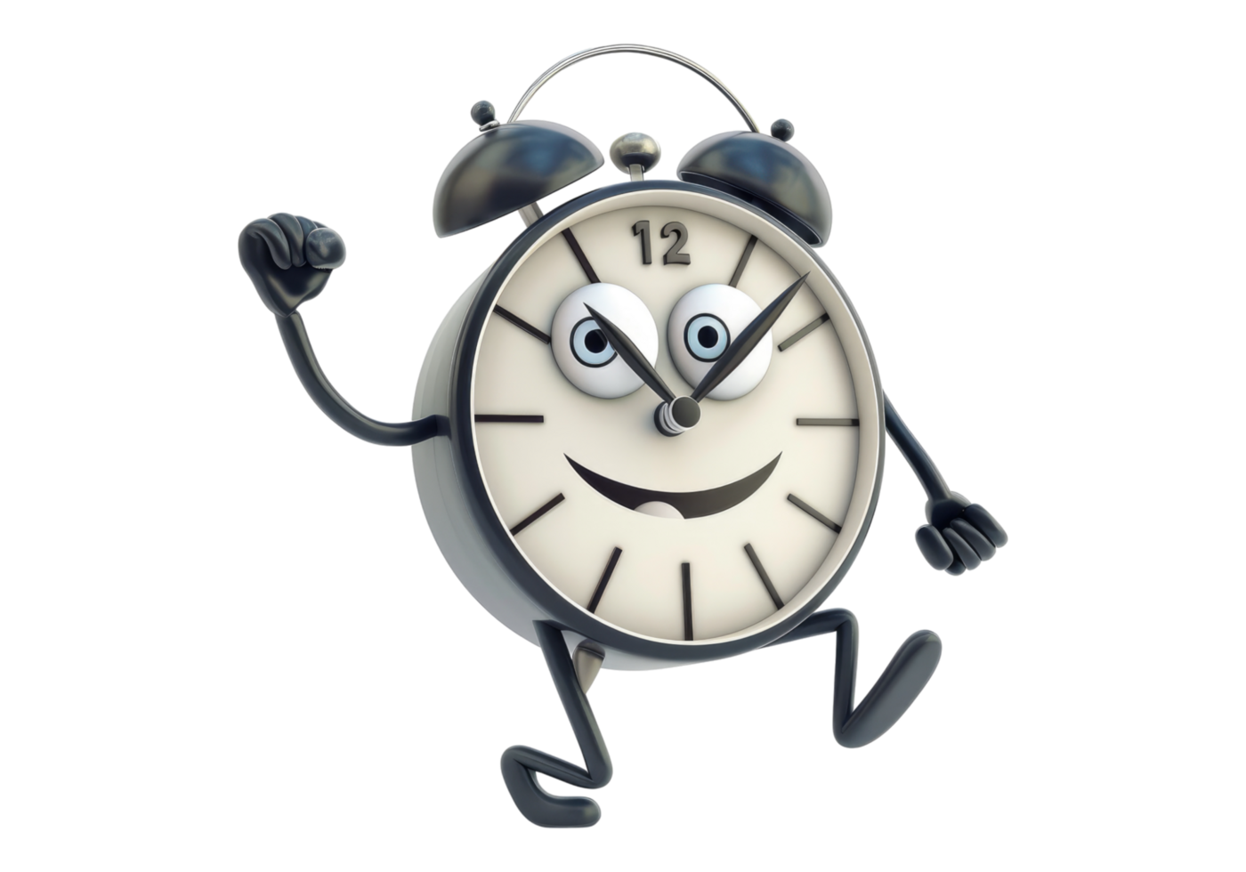 A cartoon alarm clock with arms and legs running png