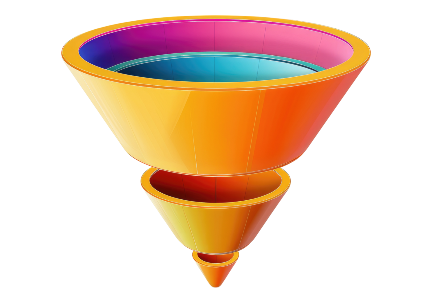 A funnel with a colorful top and bottom png