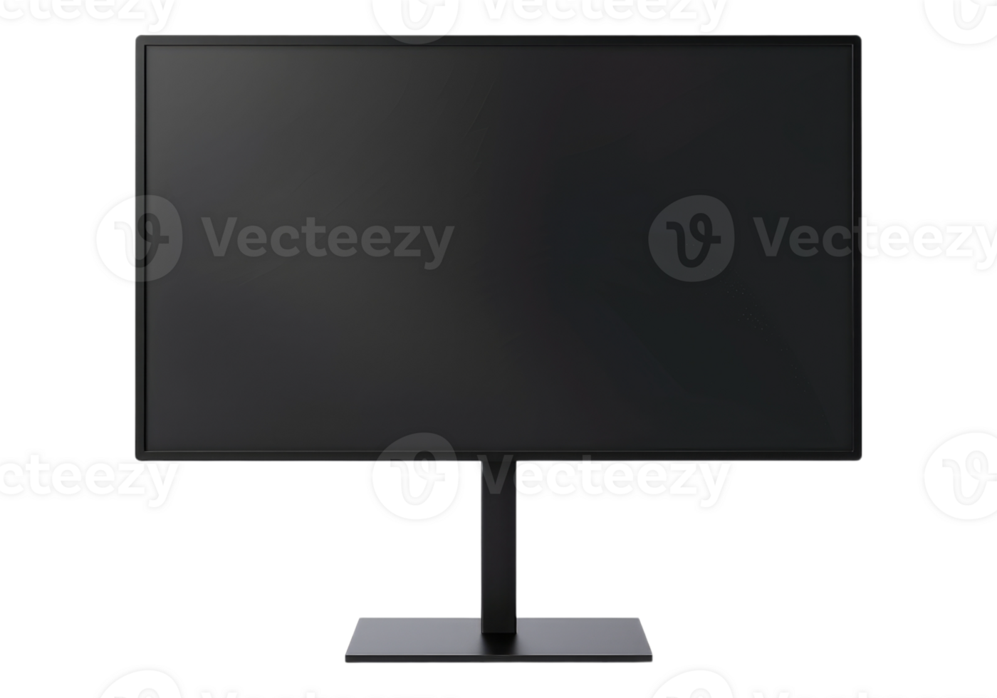 A black flat screen on a stand against a black background png
