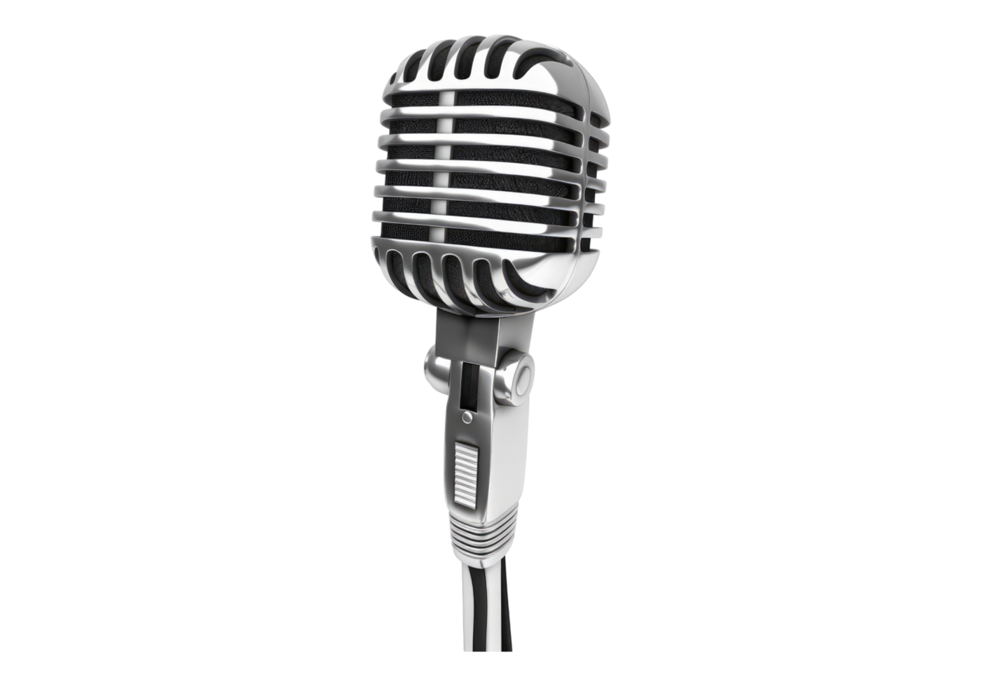 A silver microphone on a black background png