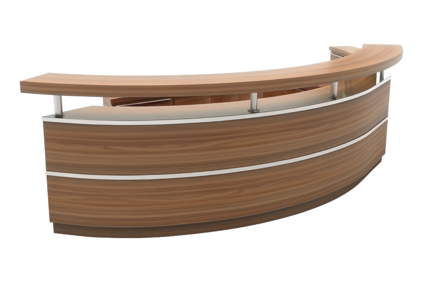 A curved reception desk with a wooden top png