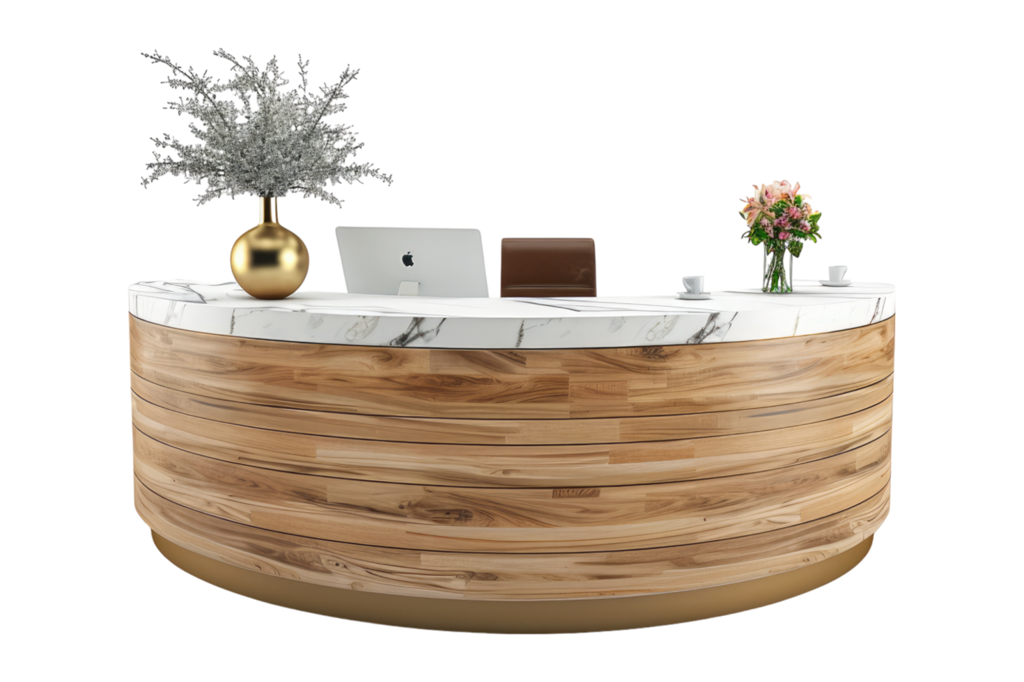 A wooden reception desk with marble top png