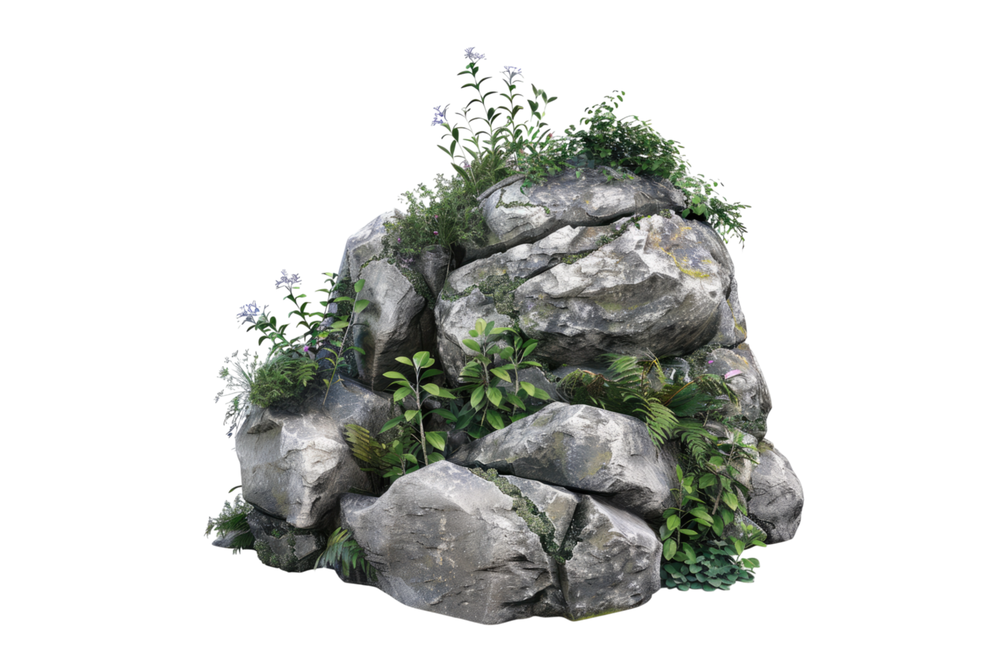 A rock with plants growing on it png