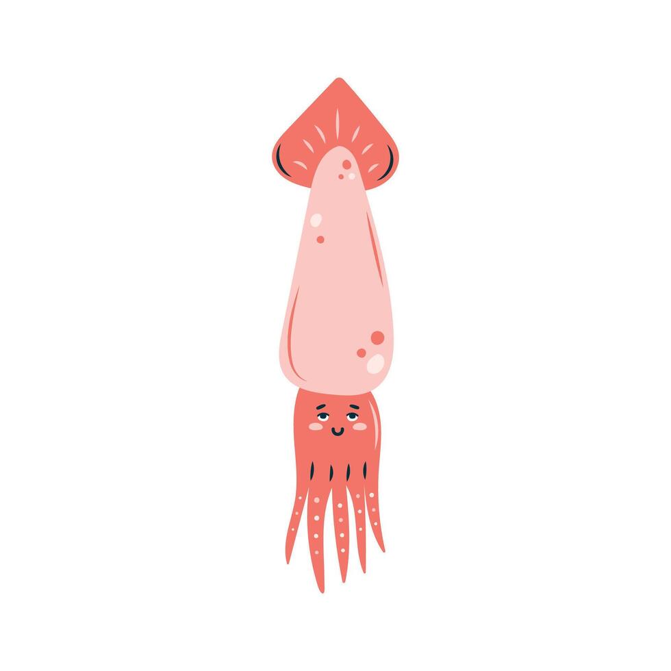 Cute squid on a white background. Character in children's style. Isolated illustration. vector