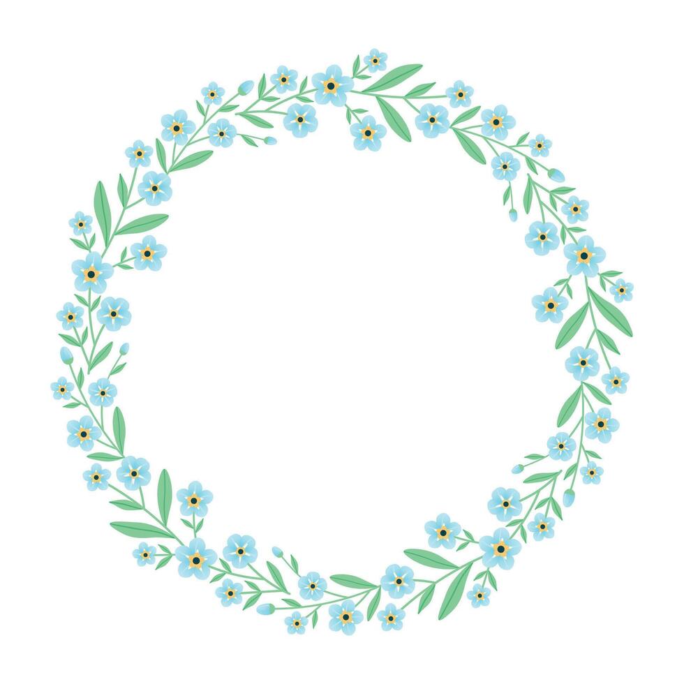 Forget me not flower round frame. round frame with flowers around the perimeter. Delicate blue flowers. illustration. vector