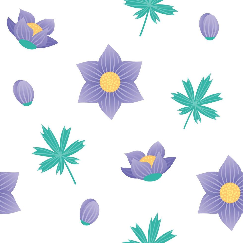 Seamless pattern with Pasque Flower. Plant ornament for fabric, background, wallpaper. illustration. vector