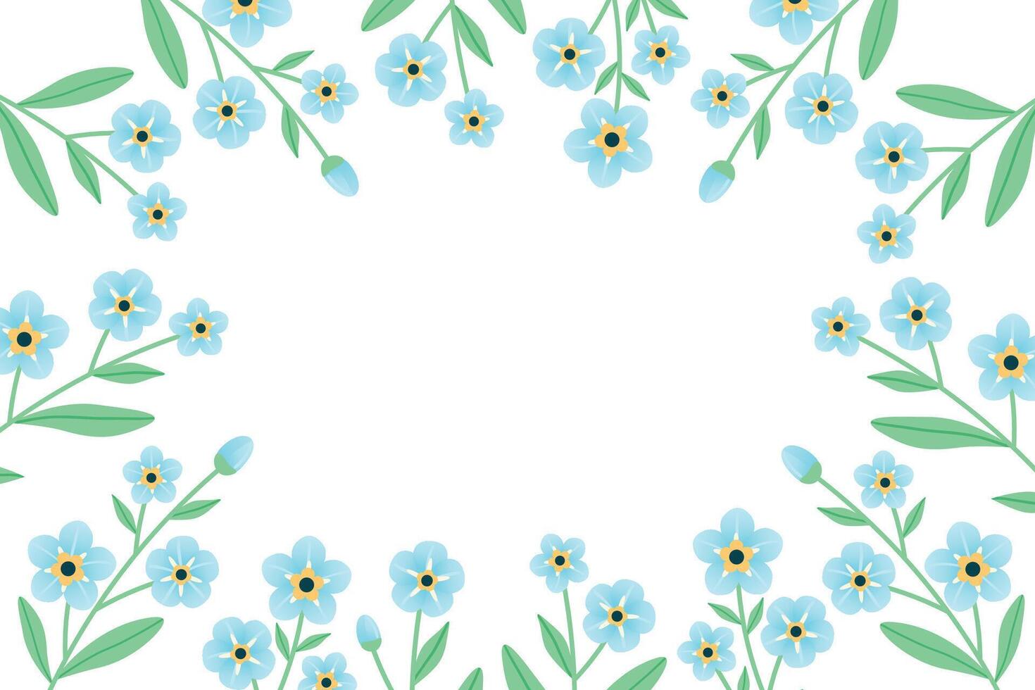 Forget me not flower frame. Rectangular frame with flowers around the perimeter. Delicate blue flowers. illustration. vector