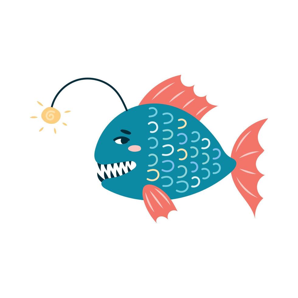 Cute anglerfish on a white background. Character in children's style. Isolated illustration. vector