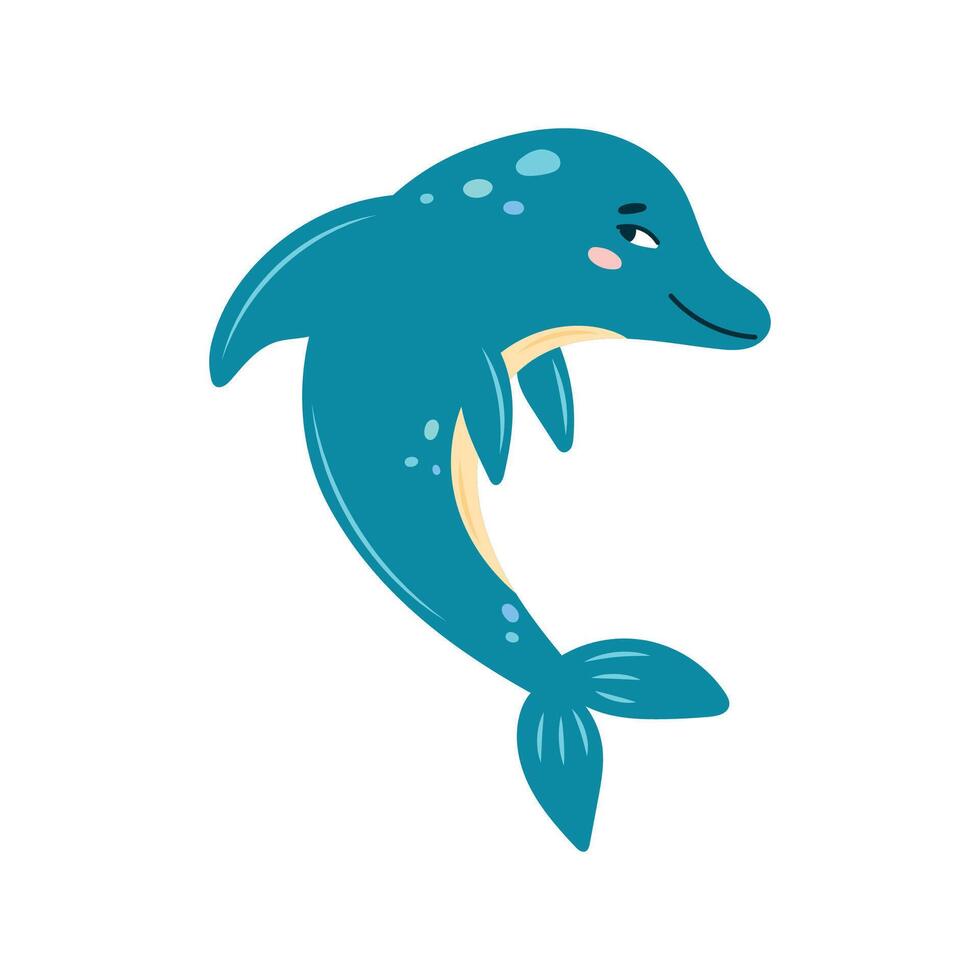 Cute Dolphin on White Background. Character in children's style. Isolated illustration. vector