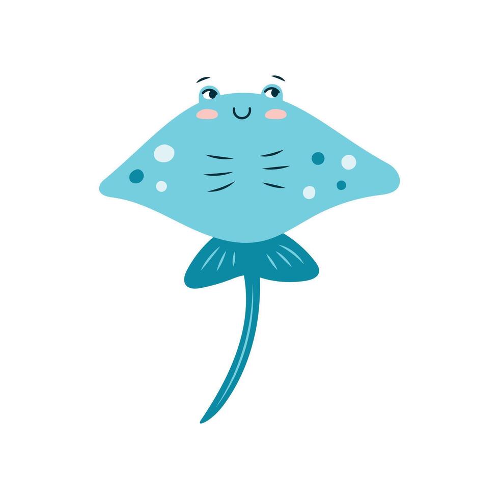 Cute stingray on a white background. Character in children's style. Isolated illustration. vector