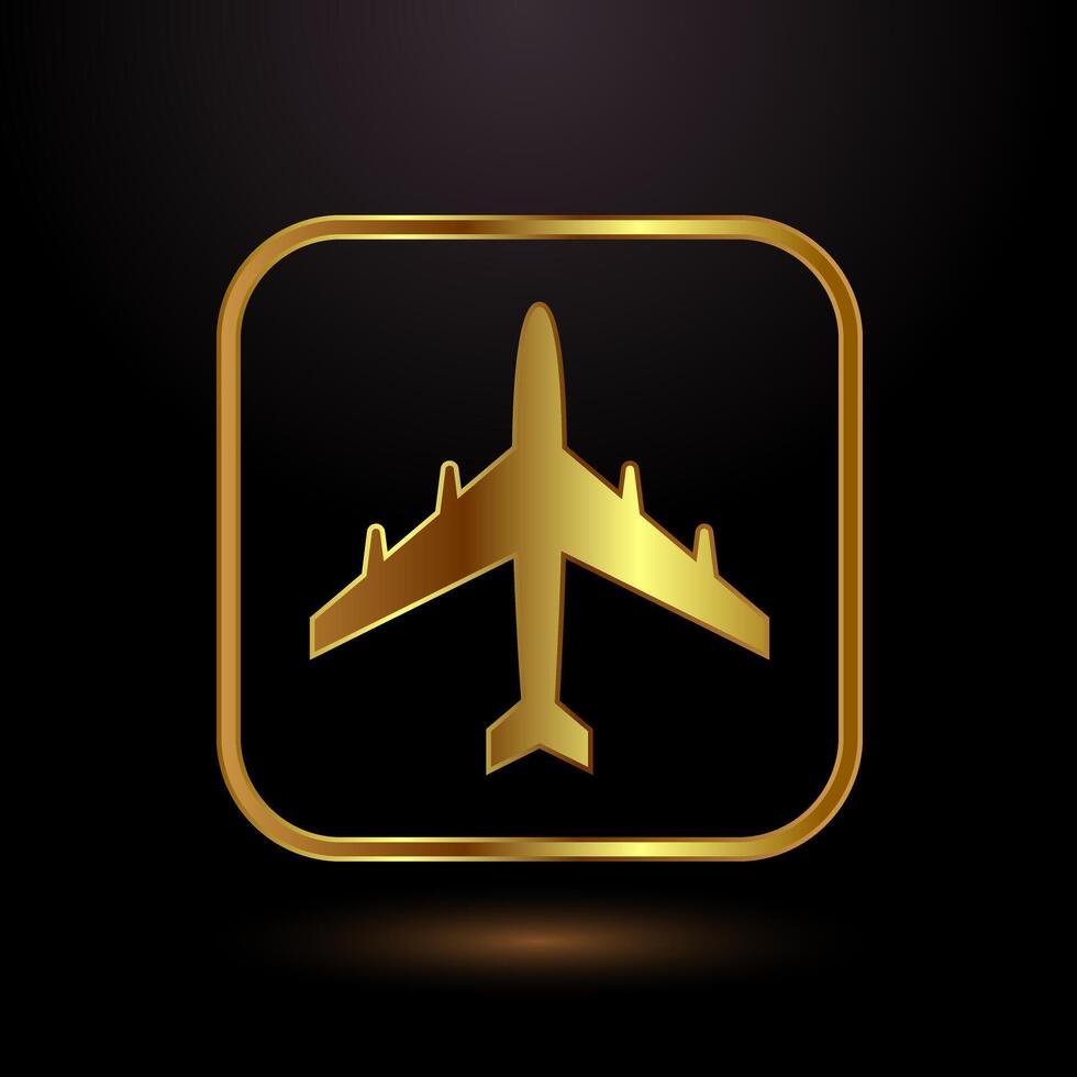 Airplane icon design illustration. Flight transport sign in gold color style vector