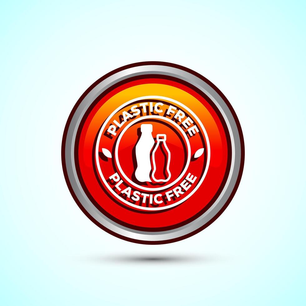 Plastic free icon design illustration, No plastic product sign,Orange Color Round Button Design vector
